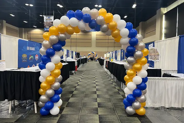 Balloon arches at a tradeshow