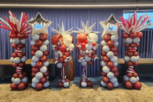 Balloon columns in office lobby for a company event