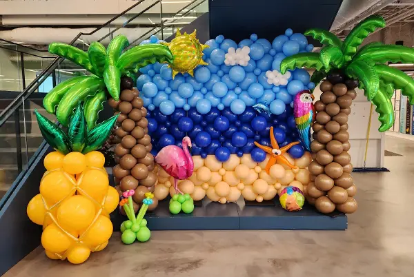 Tropical themed balloon decor